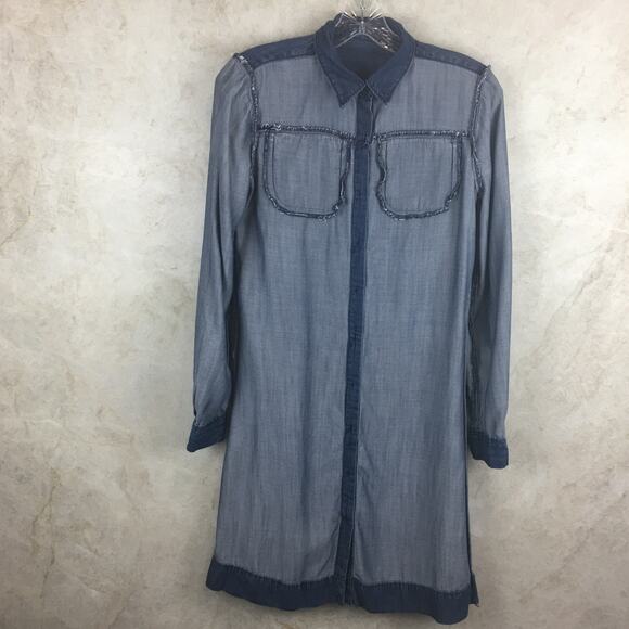 Anne Taylor LOFT Blue Chambray Button-Up Shirt Dress Women's Size  XS - Picture 7 of 16